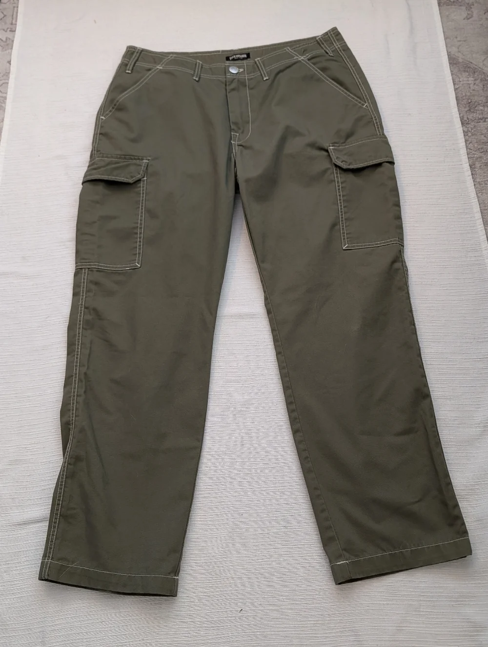 True Religion Ripstop Cargo Pants Kalamata Green White Stitch Men Sz 36